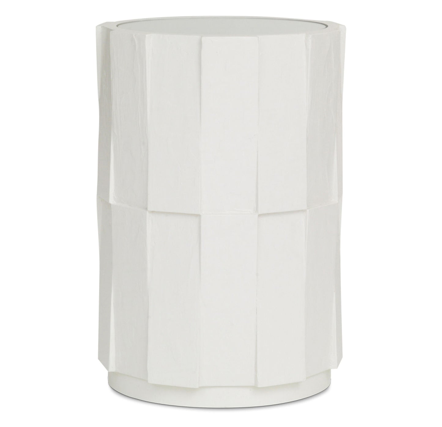Pictured here in this silo image is the Drummond side table, shown in the solid white finish.