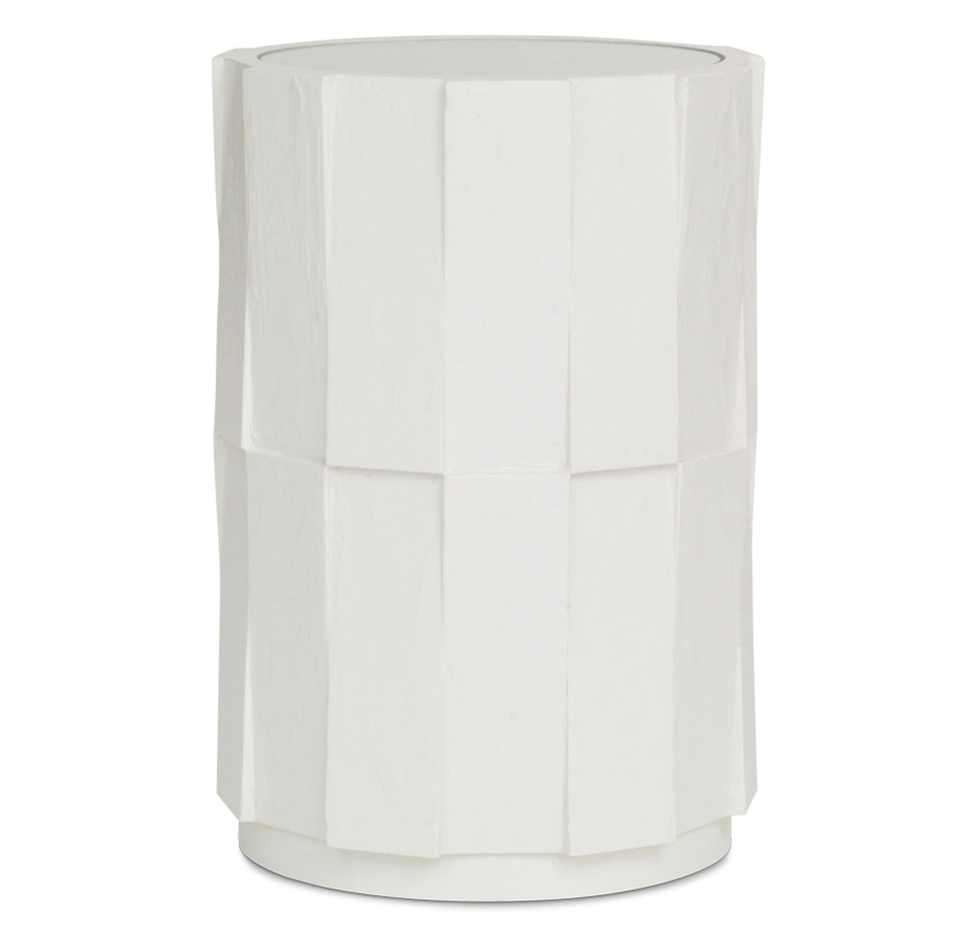 Pictured here in this silo image is the Drummond side table, shown in the solid white finish.