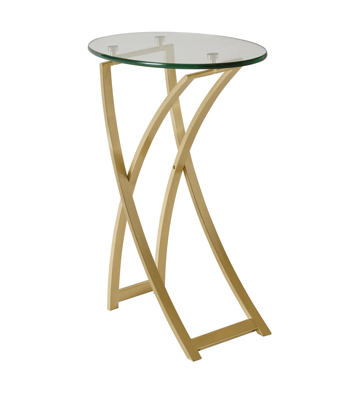 Pictured in this silo photo in a satin brass finish, The Playa Side Table is an elegant blend of modern design and artistic sophistication, perfect for adding a touch of contemporary style to any room.
This metal and glass end table features an oval-shaped glass top that sits gracefully on a metal frame with subtle, flowing curves. Its sleek oil-rubbed bronze finish enhances the table's refined look, making it an ideal choice for living rooms, bedrooms, or lounge areas.