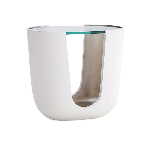 This is a silo shot of the Soleil Pull Up Table in a matte white finish by Modern  Elements Furniture.