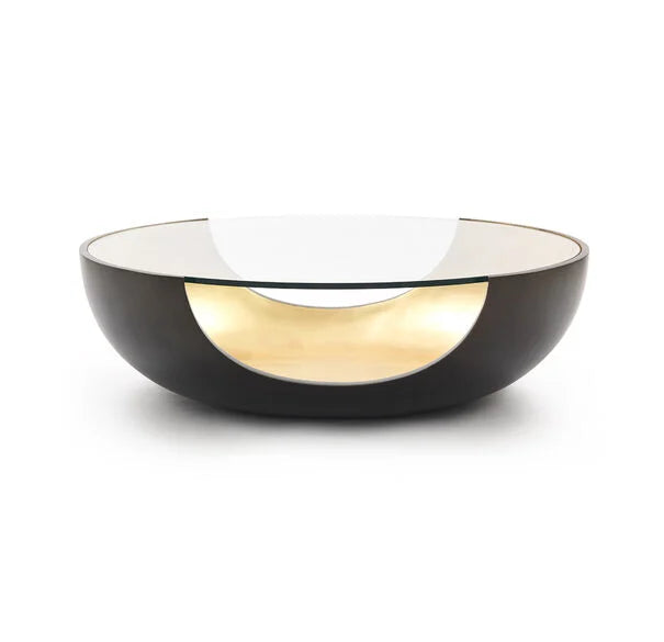 This is a silo shot of the Soleil Cocktail table by Modern Elements Furniture in a bronze and gold leaf finish.