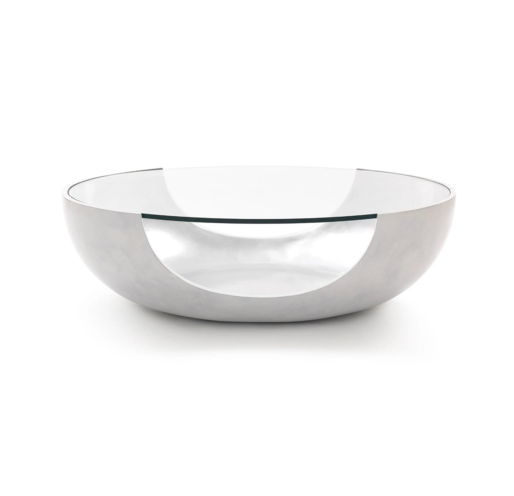 This is a silo shot of the Soleil Cocktail table by Modern Elements Furniture in a white / silver leaf finish.