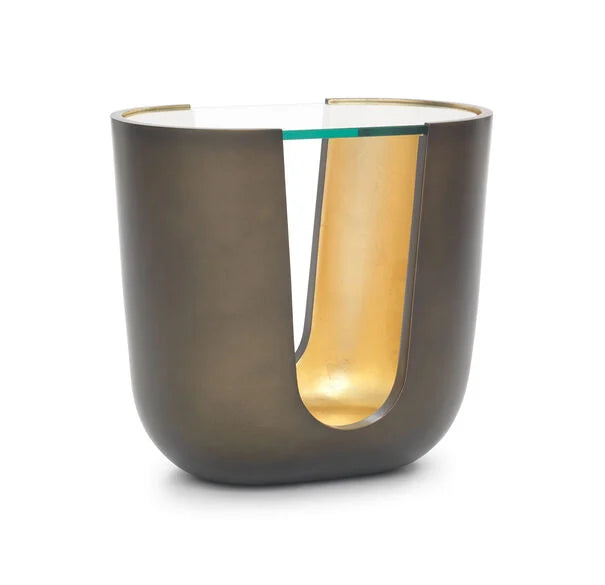 This is a silo shot of the Soleil Pull Up Table in a bronze / gold leaf finish by Modern  Elements Furniture.