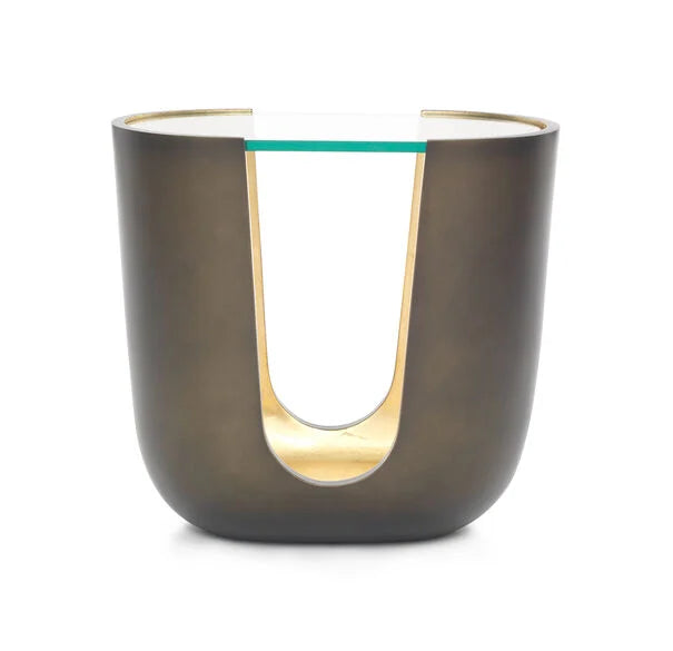 This is a silo shot of the Soleil Pull Up Table in a bronze / gold leaf finish by Modern  Elements Furniture.