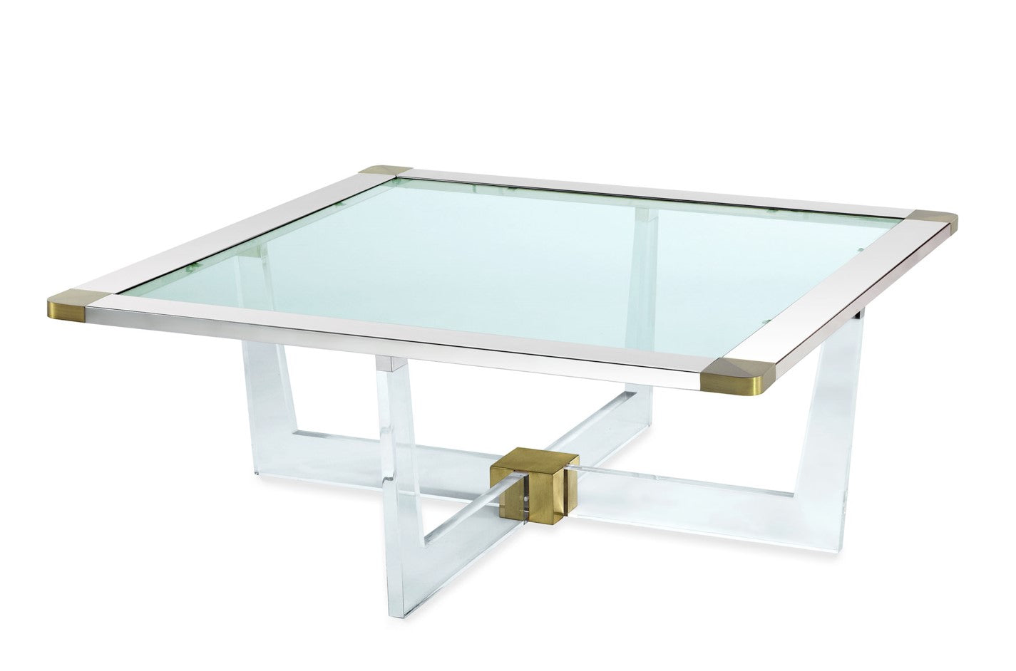 This silo photo features the Clarion Cocktail Table, the epitome of modern elegance, blending luxurious materials with a sleek, contemporary design. This stunning cocktail table features a satin brass finish that adds a touch of opulence, while the acrylic base creates a sense of lightness and sophistication.
