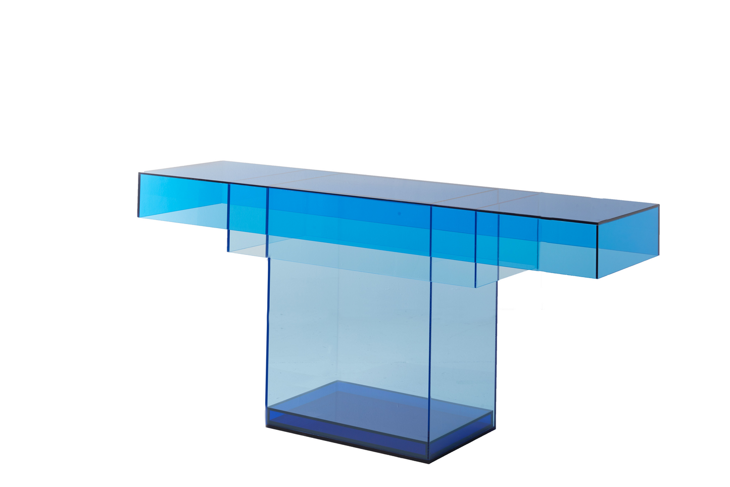 The sleek, angular design of "The Gelo" creates a visually dynamic statement, offering both aesthetic appeal and functional surface space. Perfect for displaying decor, art pieces, or serving as a stylish accent in your home, "The Gelo" Console Table seamlessly blends innovation with elegance, transforming any space into a showcase of modern design.