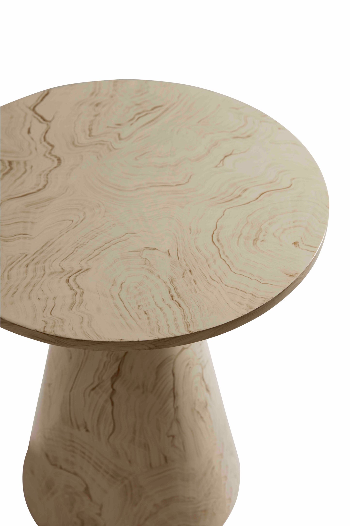 Pictured here in this detail shot to showcase its Faux Malachite finish, The Hardin End Table is a beautifully crafted accent piece that brings a touch of elegance to any room. Showcased in a stunning Faux Malachite finish, this American-made resin table stands out as a unique and custom treasure for your home.
Its distinctive truncated hourglass form adds visual interest and a sculptural element to your living space, while its compact size makes it perfect as a pull-up or side table.