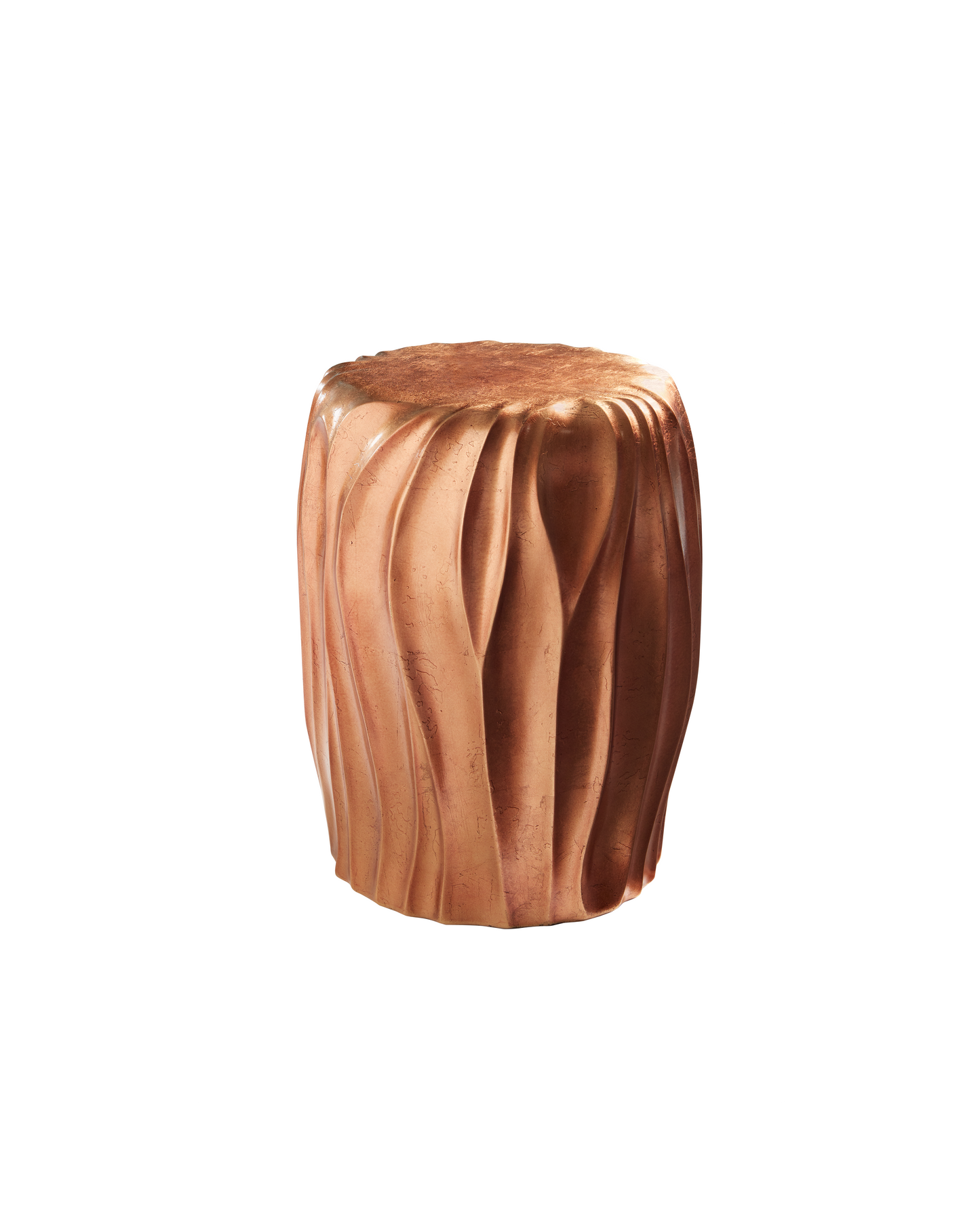 Pictured in this silo photo, The Orabella Pull-Up Table is a captivating resin accent piece that brings a touch of organic elegance to any room.
Made in America, this sculptural table showcases a beautiful free-flowing shape that adds movement and warmth to your space. The table is finished in a luxurious hand-applied distressed gold leaf, creating a vibrant and eye-catching focal point.