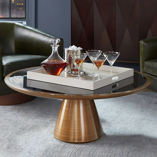 The Modern Elements Addie Cocktail shown in a swirled bronze finish with cocktail glasses in use to show off its functionality. Unbeatable form, unmatched function, and quality craftsmanship manufactured in the U.S.A.