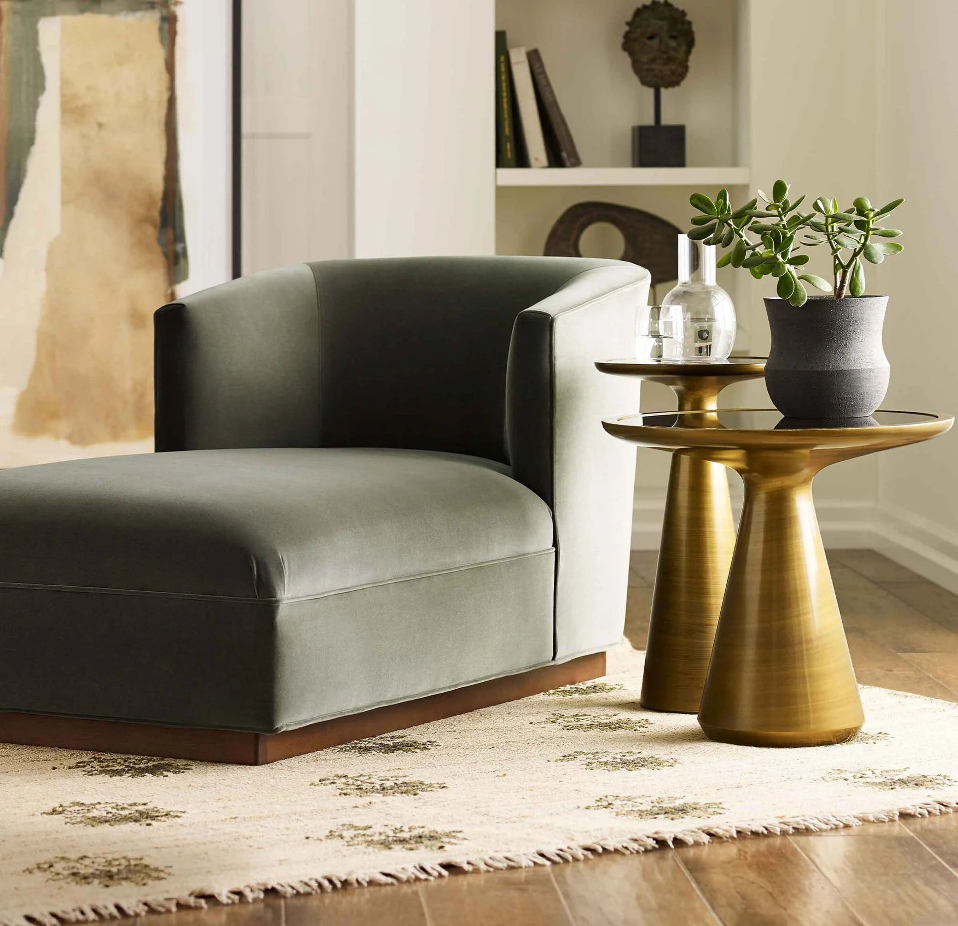 For size comparison, The Addie pull up and side table is shown here, with the slightly larger side tabletop on the right and the slightly smaller top, the pull up, on the left.