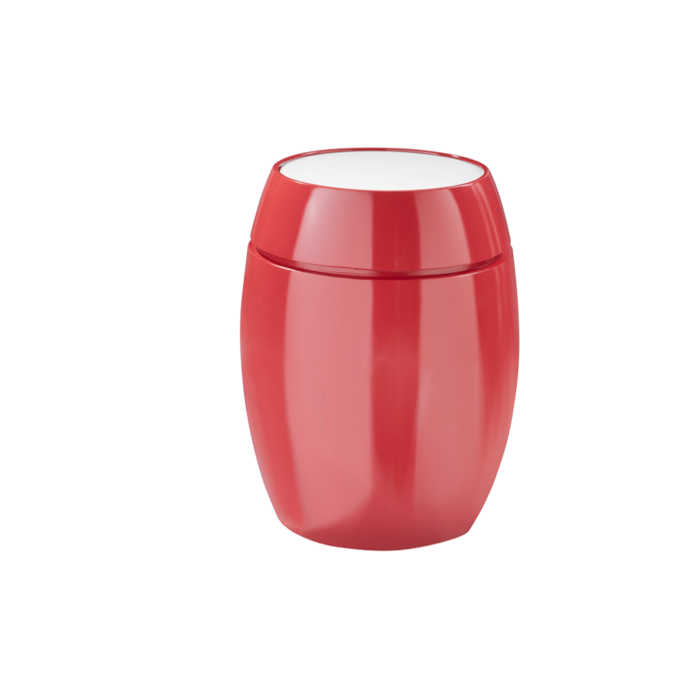 This Modern Elements piece, the Arcadia, is pictured in the red (roja) finish with a white glass insert.