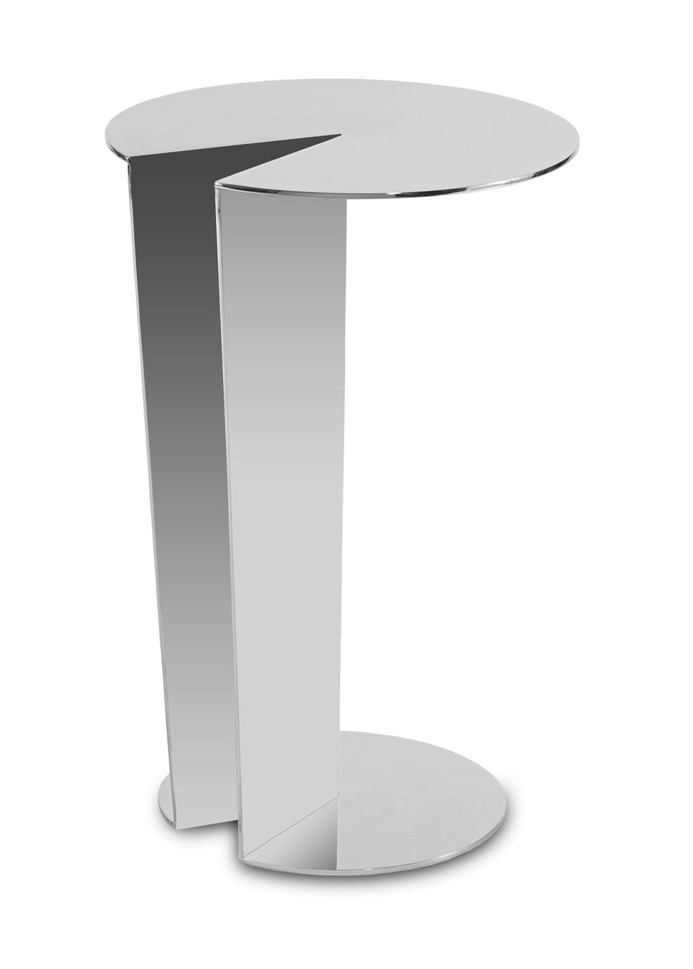 Pictured in this silo shot, "The Pacman" Metal Accent Table is a bold, futuristic piece that brings a touch of luxury to any living room or lounge area.

Crafted entirely from metal, this contemporary accent table features a distinctive tabletop design inspired by the iconic video game character, making it an instant conversation starter. Its clean geometric lines and low-profile frame seamlessly connect the metal base to the metal top, creating a sleek and modern silhouette.